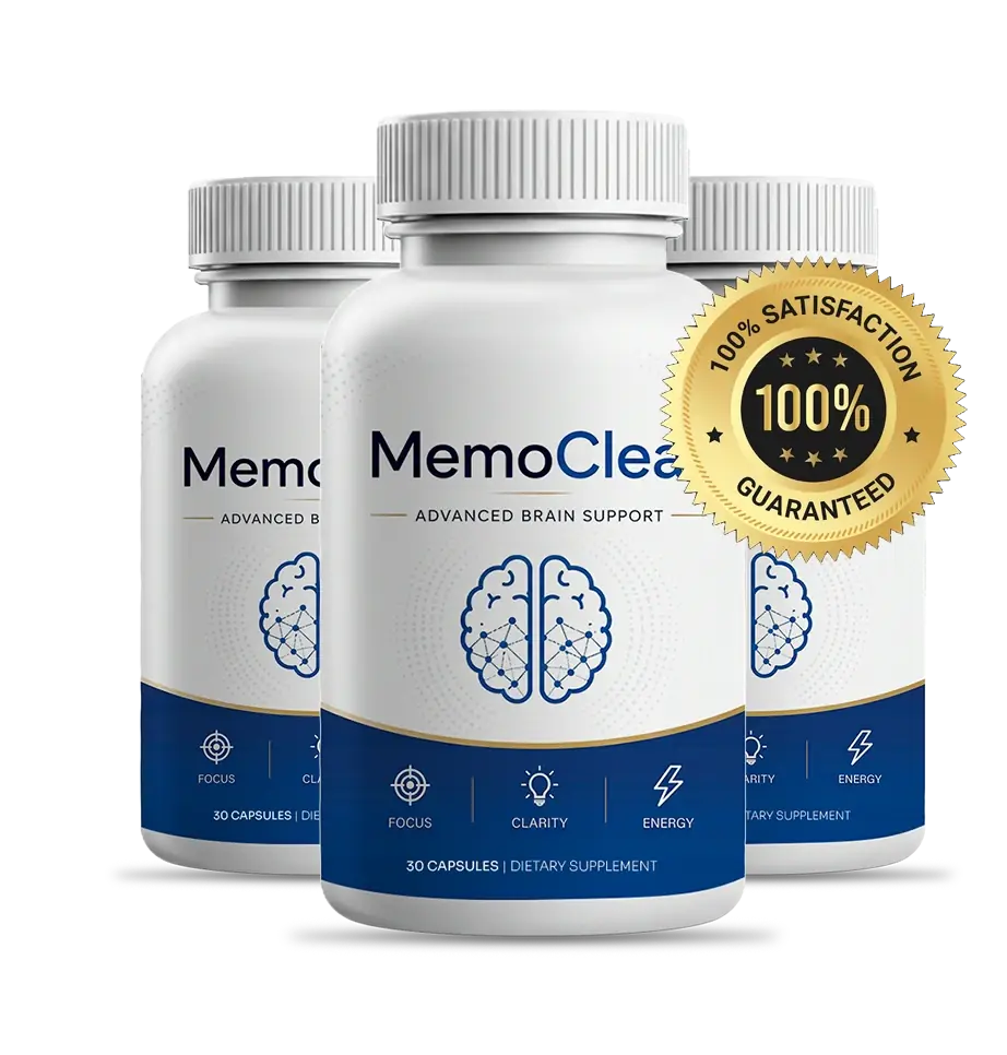Memoclear bottles with 100% satisfaction guarantee seal